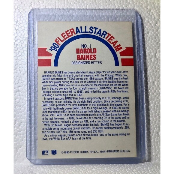 Harold Baines 1990 Fleer MLB #1 Baseball Card Texas Rangers - Picture 2 of 2